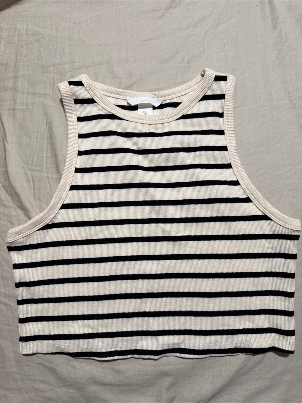 H&M Cream and Black Striped Cropped Tank